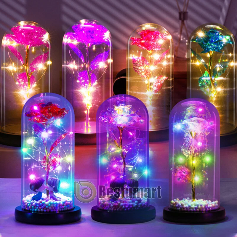 Eternal Forever Galaxy Rosa Flor En Cúpula de Vidrio Luz LED Regalo Día de la Madre Foto 3 de 4