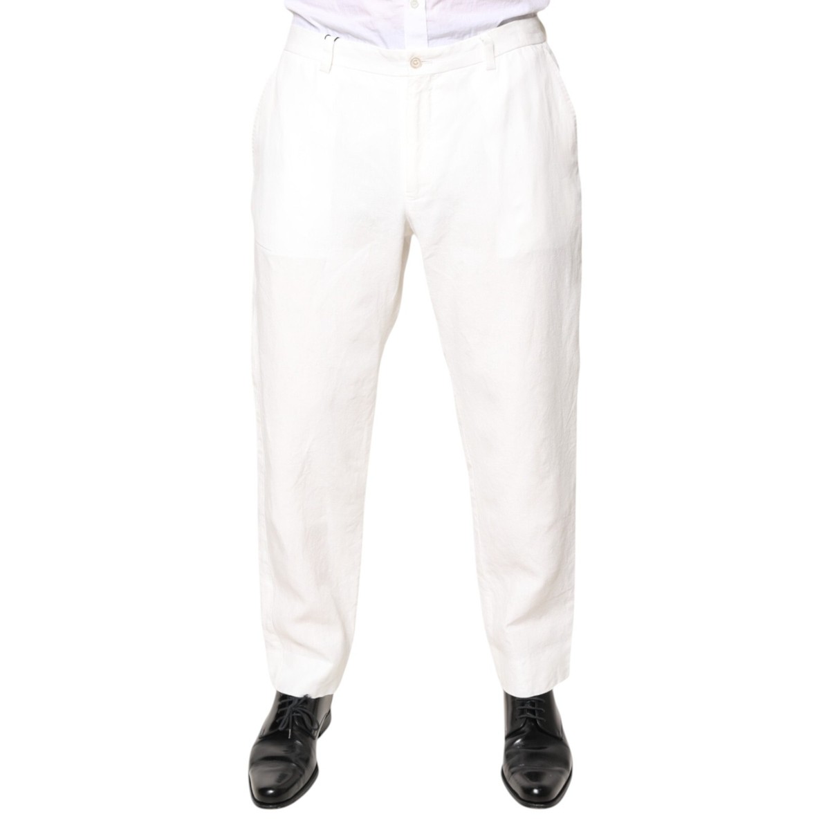 【送料&関税込】Dolce & Gabbana Trouser DOLCE & GABBANA Pants White Linen Mid Waist Men Dress