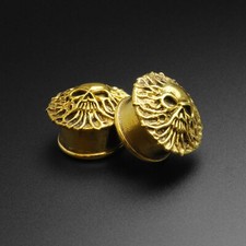 Emerging Skull Brass Double Flare Plug | Italian Brass Ear Gauges Stretchers