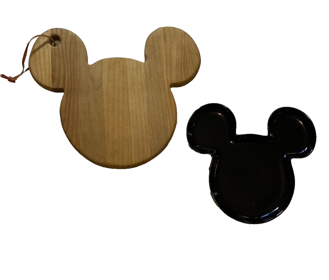 Mickey Vintage Set of Mickey Mouse Black Plate & Mickey Mouse Wood Cutting Board