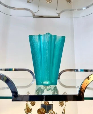 Vase Art Déco Attribué à d'Avesn - Verre Etoile Vert - Décoration Moderne - Photo 1/4