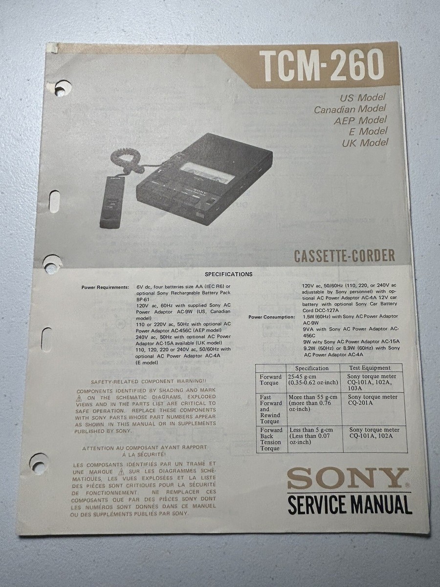 Magnétophone Sony Cassette-Corder TCM-260 Vintage - Fonctionne - À Lire