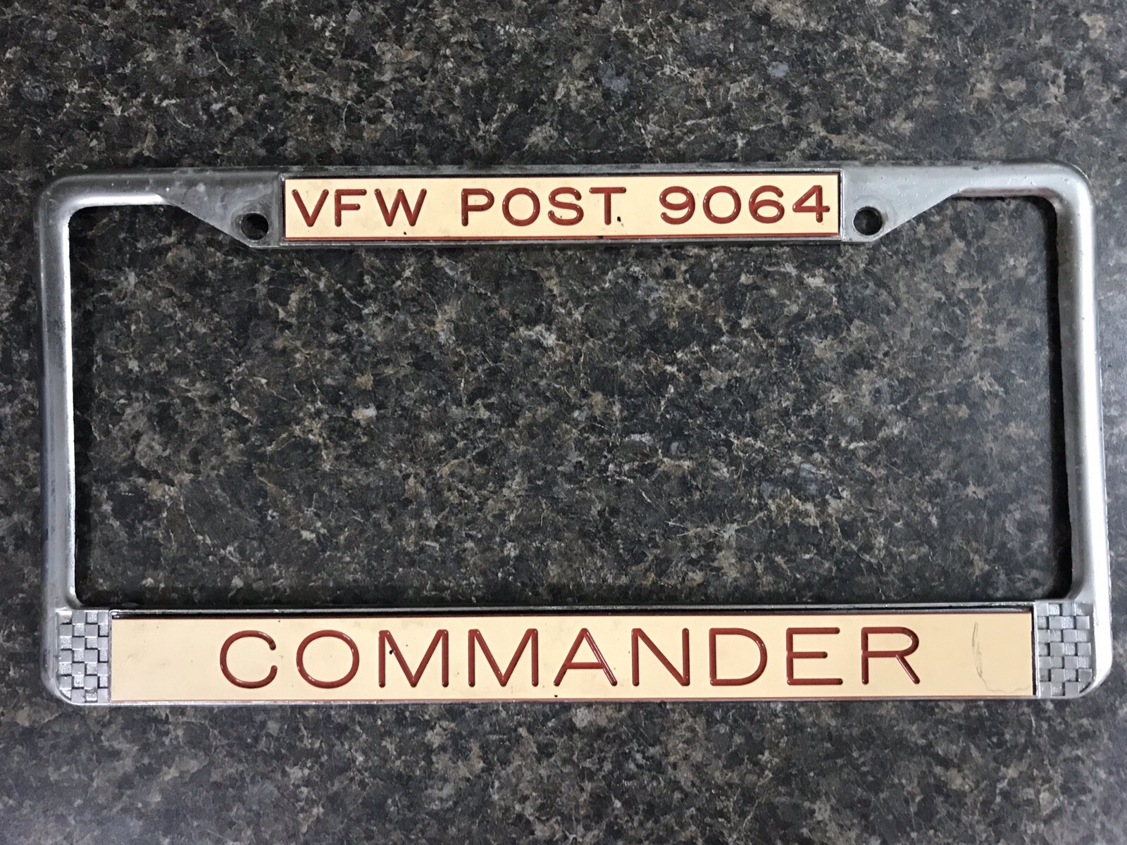 Vintage Metal VFW License Plate Frame VFW Post 9064 Commander Elsberry