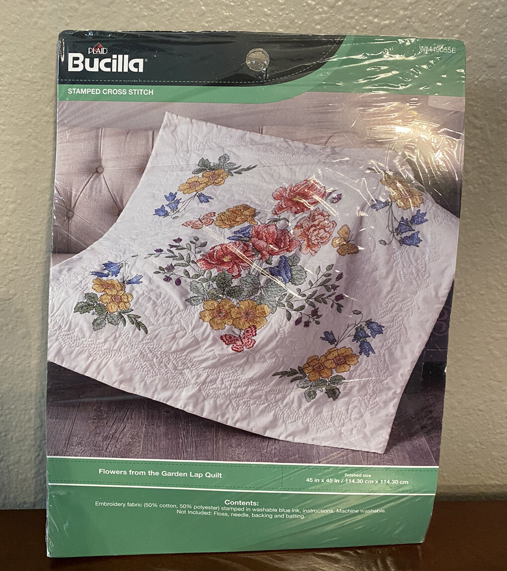 Bucilla Stamped Cross Stitch Lap Quilt Kit 45"X45"Flowers From The