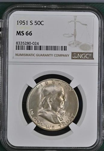 1951 S Franklin Half NGC MS66 Spotless