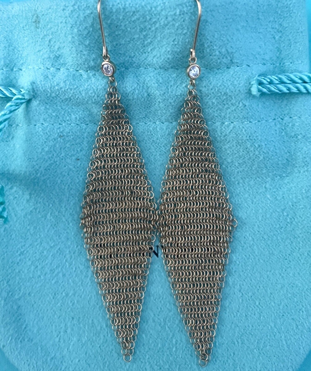 Tiffany 18k Gold Peretti Diamond Drop Dangle Mesh Scarf Hook