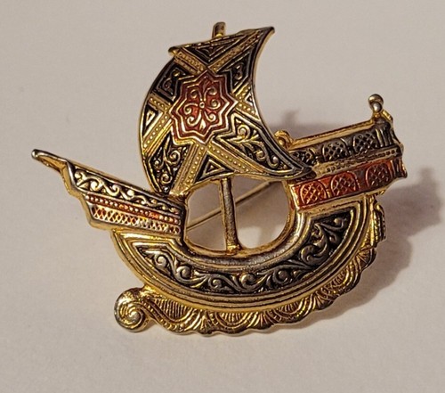 BIJOU VINTAGE BROCHE CABOCHON OR DE TOLÈDE PERLE # K25