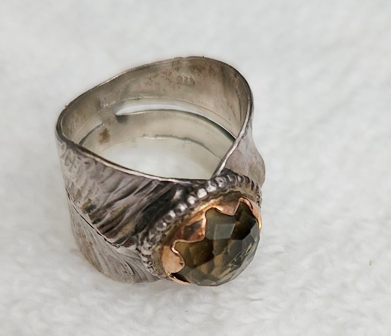 STERLING & 14KT GOLD RING W, CITRINE  STONE 7 WT. 8.3 GR