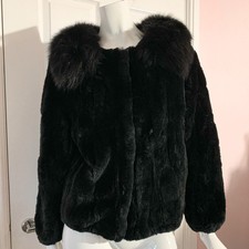 Real Fox Fur Black Shawl Collar 20s Style Jacket New Xs