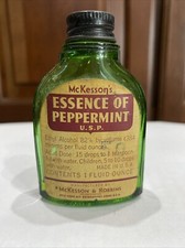 McKesson & Robbins Essence Of Peppermint Vintage Green Bottle Bridgeport CT