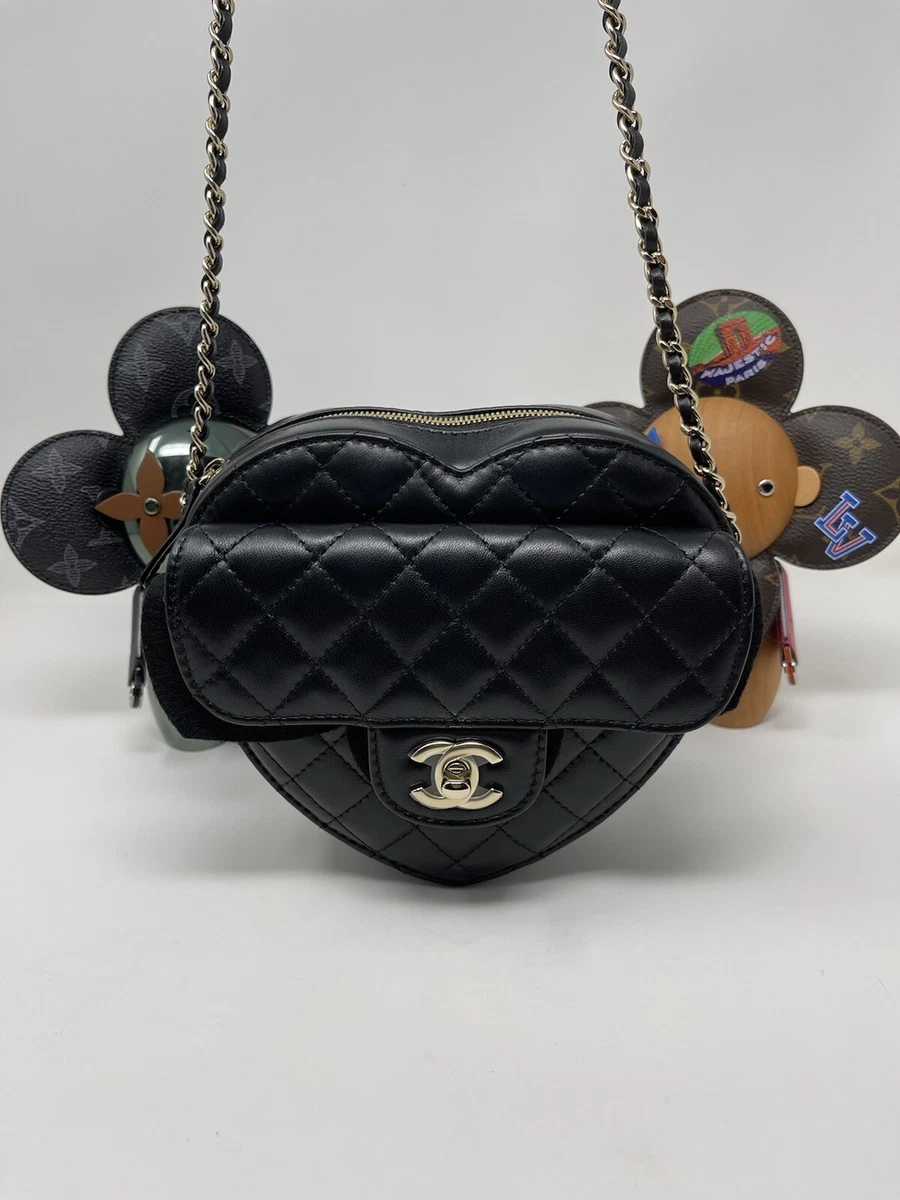 Chanel 2022 Heart Large Shoulder Bag Black Leather 22S AS3191