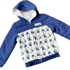 Marvel Super Heros Youth Plush Blue / Ivory Embroidered Full Zip Fleeced NWT