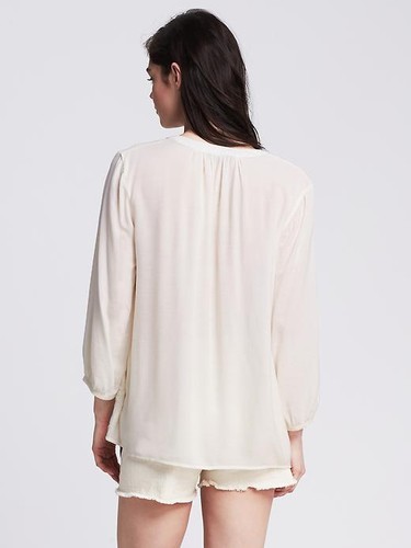 Banana Republic Beige Embroidered Popover Blouse, size L, NWT - Picture 2 of 2
