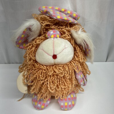 Vtg 1985 Original Animal Toys Kinky Yarn Hair Dog Plush With Hat Taiwan W/Tag