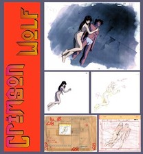 CRIMSON WOLF Mizuo Mashio 1993 Shôichi Masuo Painted Cel/Douga Paper BG +Extras