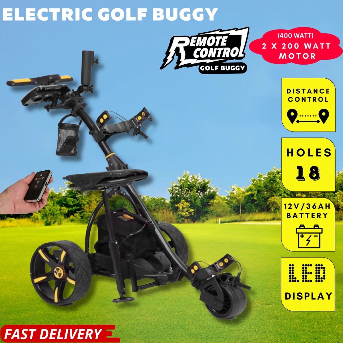 Electric Digital 3-wheel Golf Buggy With Remote Trolley 36 Holes