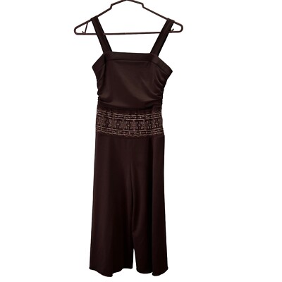 Vintage Y2K Amy Byer Jumper Jumpsuit Wide Leg Capri Crop 7 Girl Brown Beaded