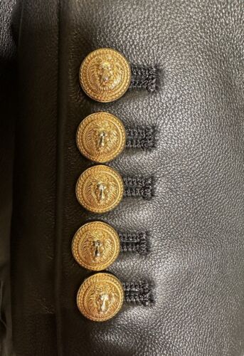 Balmain - Black Double-Breasted Classic Leather Blazer - Picture 4 of 11