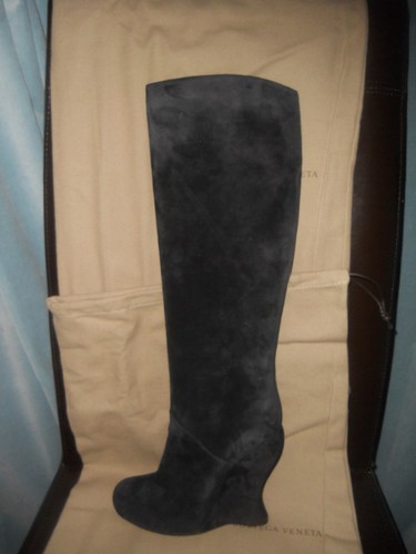 Bottega Veneta Negro Gamuza Plataforma Curva Cuña Alta Rodilla Botas 36 $1100 - Imagen 3 de 12