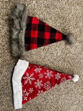 2 Santa Hats, Christmas, Festive Hats, Plaid, Glitter