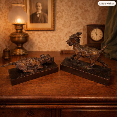   EB Parsons Bronze Terrier Pair   Bookends & Sculptures | Arts & Crafts 1910s
