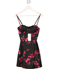 CLUB L Black Floral Print Sweetheart Neckline Skater Mini Dress With Bra Cups UK