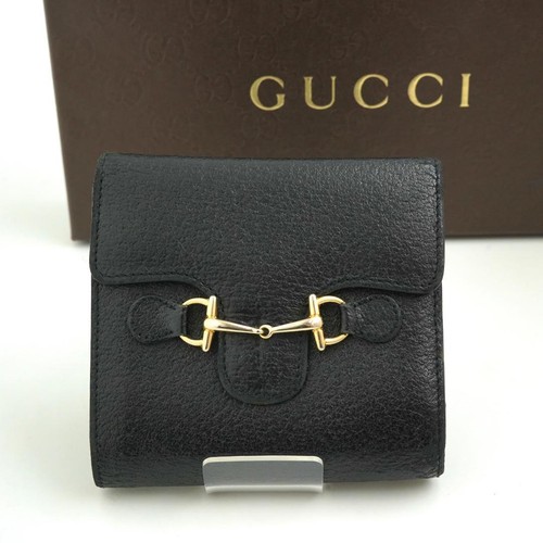 Gucci Tri-fold Wallet Vintage Horsebit Leather Black From Japan - Picture 17 of 24