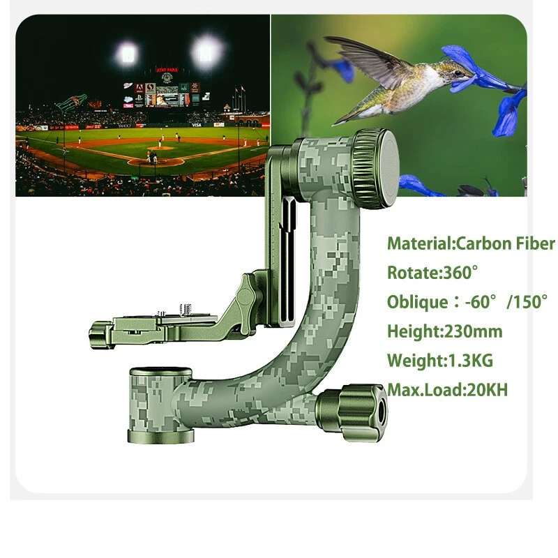 Sirui CT-3204 +CH-20 Carbon Fiber outdoor Camo Tripod w Gimbal Head Light - Image 3 of 4