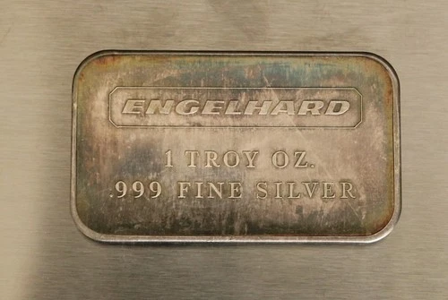 Vintage 1 oz Engelhard .999 Fine Silver Bar - Smooth Back No Serial Number