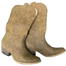 Rollda Womens Size 8 Rugged Brown Embroidered 2" Block Heel Western Cowboy Boots