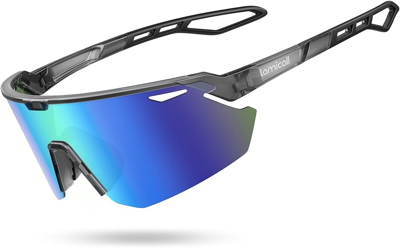 Lamicall 24g Polarized Sports Sunglasses middle, Gray Frame-blue Green Lens 