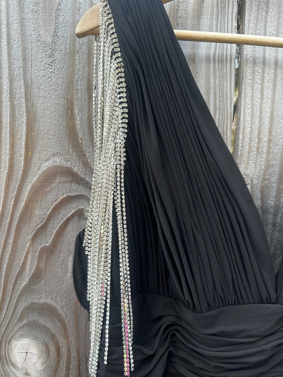 （US発）Mac Duggal Vネック ビーズ装飾ガウン Mac Duggal Gown Dress Size 18W Black Beaded $598 76990 NEW