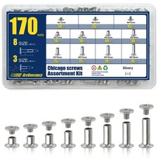 170 Sets Silvery Chicago Screws Leather Rivets Kit 8 Sizes M5 M4