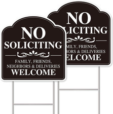 No Soliciting Sign for House, No Soliciting Yard Sign, 2-Pack 12"x12" Double-Sid