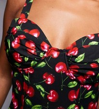 Missy Empire Cherry Print Corset Bustier Strap Top BNWT 14 L Large Cropped