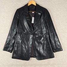 NWT Chico's Black Faux Leather Blazer Jacket Size 0 US 4/6 Single Button New