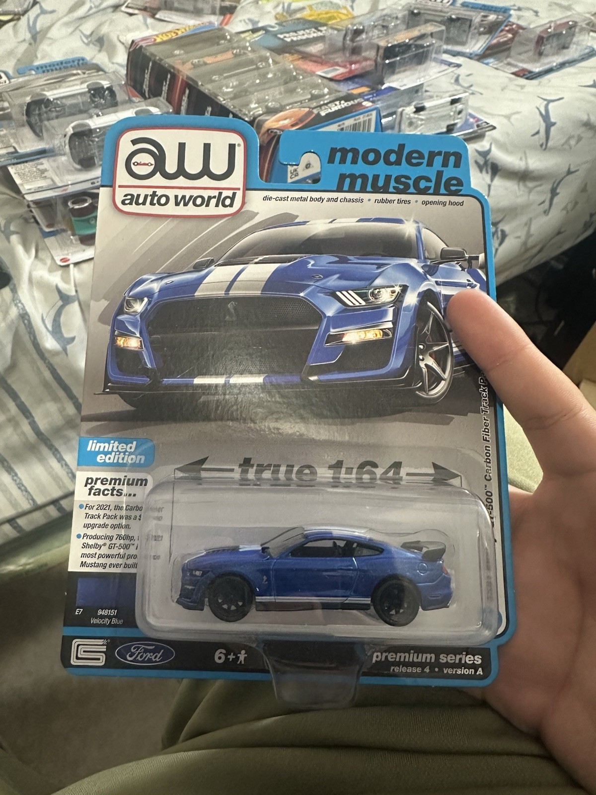 2021 Ford Mustang Shelby GT 1:64 Scale Diecast Model in Blue by Auto World