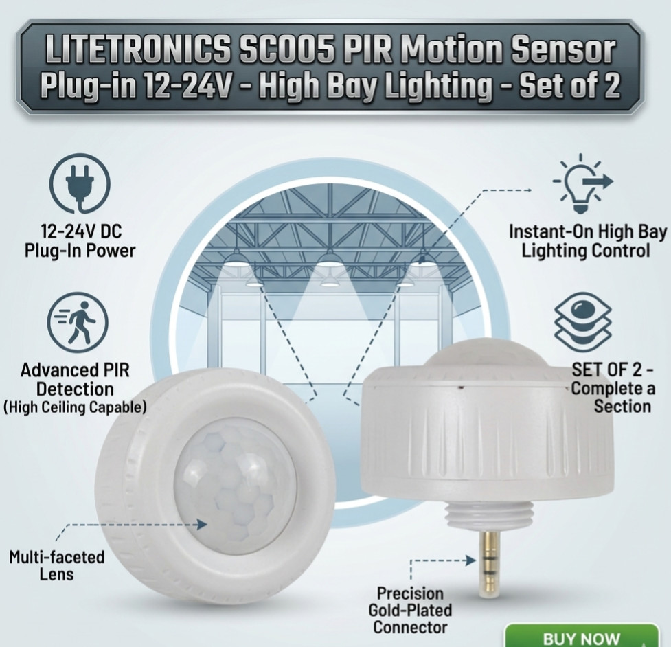 Litetronics SC005 PIR Motion Sensor Plug-in 12-24V High Bay Lighting Set of 2