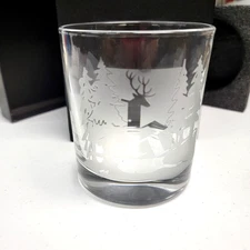 Etched Deer Whiskey Rocks Glass by Kit Town NIB