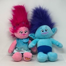 BUILD-A-BEAR Lot 2 Trolls World Tour Branch Poppy with Dress Plush Blue Pink