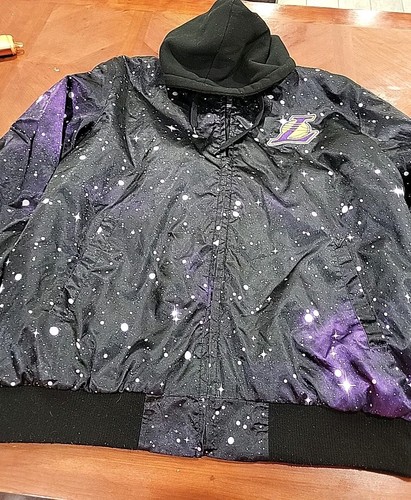 LA LAKERS GALAXY NBA SPACE HOODIE JACKET Xl Puffer Authentic SHINE BLACK ' - Picture 6 of 13