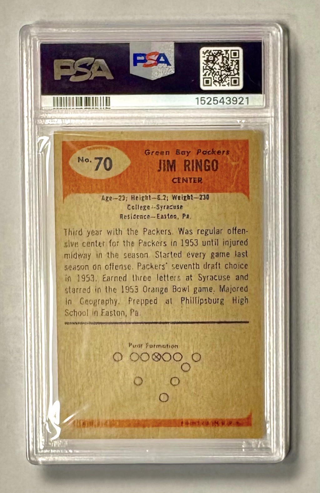 1955 Bowman Jim Ringo #70 Fresh Slab Well Centered PSA 6 EX-MT LOW POP! view 2