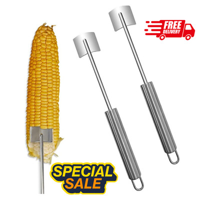 2PC Stainless Steel Corn Peeler Long Handle Corn Stripper Kernel Remover Tool