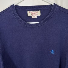 Original Penguin Crewneck Sweater Mens Size Large Navy Blue Slim Fit Pullover