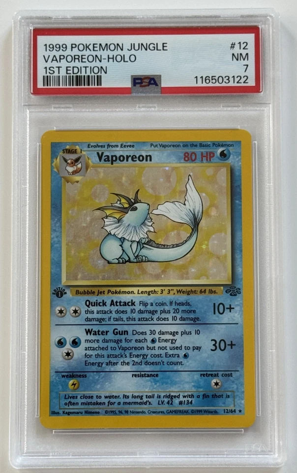 1999 Pokemon Jungle 1st Edition Vaporeon Holo 12/64 PSA 7 - Image 2 of 4