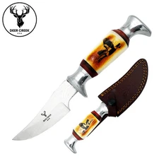 DC 016 8.5" Deer Creek Goose Design Bovine Bone Handle Hunting Knife with Leathe