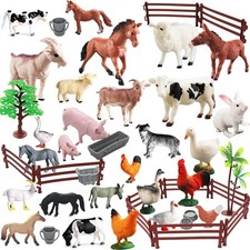 Realistic Farm Animal Figures Toys, 44 Pcs Plastic Farm Figurines Playset Includ