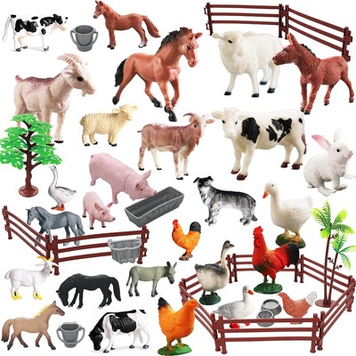 Realistic Farm Animal Figures Toys, 44 Pcs Plastic Farm Figurines Playset Includ