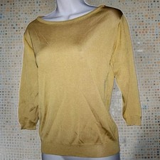 Vintage Ruby Sander Wiesbaden Size L Women's Gold Thin 3/4 Sleeve Sweater