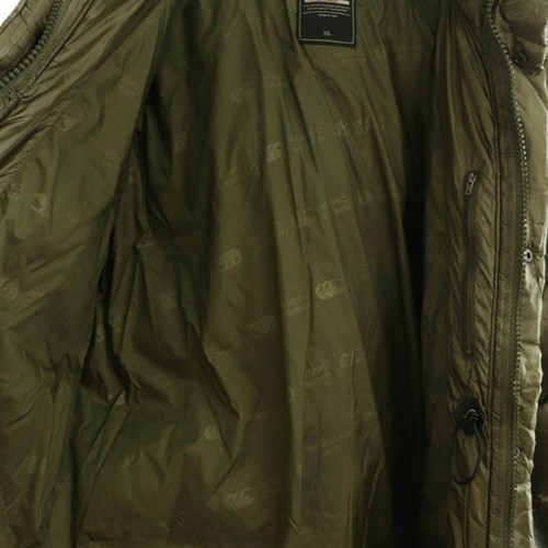 Canterbury of New Zealand Down Jacket Nylon Hooded Logo Embroidery XL Khaki Used - Picture 6 of 9
